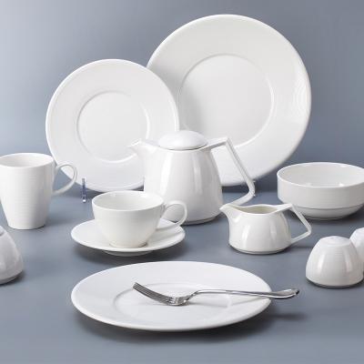 China Sustainable Porcelain Dinnerware Set Ceramic Tableware Top Quality White Restaurant Dish Sets Luxury for sale