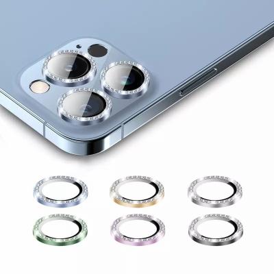 China Anti-scratch Diamond Bling iPhone camera lens protector film for iphone 14 pro glass protector de camara iphone max 13 13 12 for sale