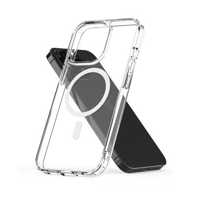 China Original anti fall shockproof case for iphone 14 max magnetic magsafe cover 13 pro charging case phone thicken transparent PC case for sale