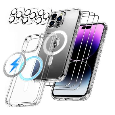 China Shockproof 7 in 1 kit original case for iphone 14 pro max magsafe 13 magnetic case with screen protector and camera lens protector for sale