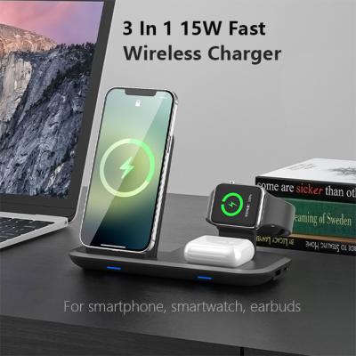 China Compatible with Multifunctional 3in1 15W Qi Wireless Charger Charging Wireless Charging Dock Compatible for iPhone 13/12,iWatch,Airpods,Galaxy S22/S21/S20/S10 for sale