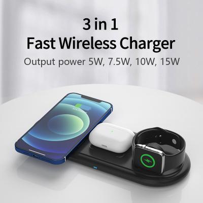 China 3in1 Wireless Charger 15W Portable 3 in 1 Pad Dock Phone Smart Watch Earbuds Fast Wireless Charging Charger for sale