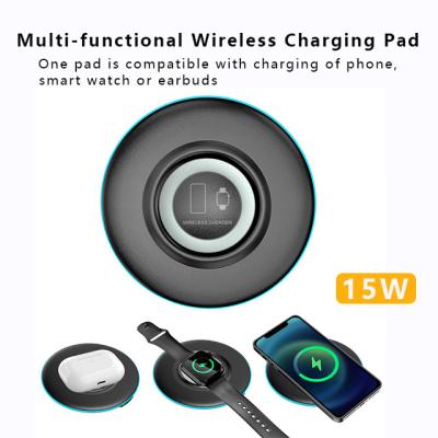 China Smart Watch 3in1 15W Wireless Charger Charging Pad Compatible for iPhone 13/12/SE, Samsung Galaxy S22/S21/S20/S10, Iwatch and Earbuds for sale