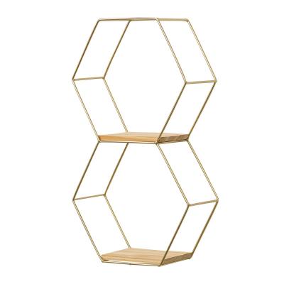 China Bedroom Modern Nordic Wall Hanging Home Decoration Wall Hexagonal Wrought Iron Shelf for sale