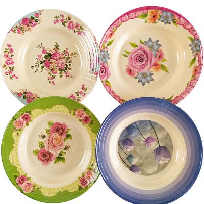 China Sustainable Cheap Round Dinner Dishes Flower Melamine Plates Wholesale Restaurant for sale