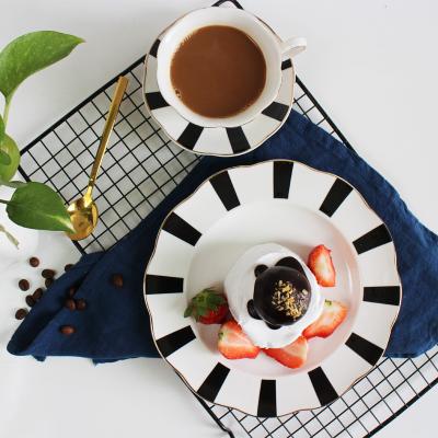 China Retro Breakfast Dish Polka Dot Viable Black And White Striped Tableware Ceramic Dish for sale