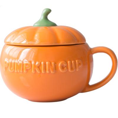 China Sustainable Creative Pumpkin Ceramic Tableware With Lid Mug Ceramic Milk Cup for sale