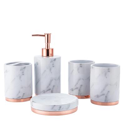 China Sustainable Bathroom Sets For Sale Ceramic Toilet Brush Holder Marble Bathroom Set for sale