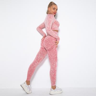 China Breathable 6500 Long Sleeve Crop Proof Seamless Acid Washed Gym Fitness Legging Top Squat Set CRAC! crack! for sale