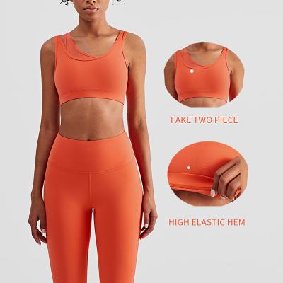 China Lulu Women's Breathable Fake Energy Bra Set 2 Piece Sports Bra Squat Make Resistant Compression Fitness Leggings Yoga Set for sale