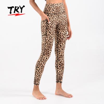 China SY0712 Women's Animal Print Yoga Compression Gaiters Breathable With Camouflage Side Print Pocket High Waist Workout Pants for sale