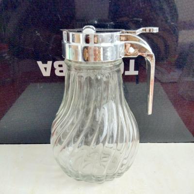 China Viable Daily Glass Honey Dispenser 16oz 8oz 4oz Ribbed Glass Jar for sale