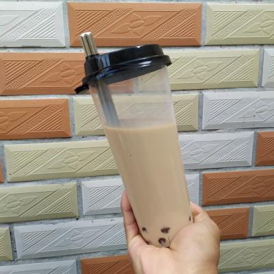 China With Lid And Hole For 12mm Straw 22oz Plastic Bubble Tea Cup For Iced Coffee Boba Tea Smoothies for sale