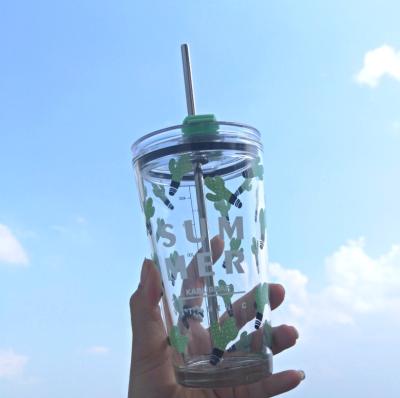 China 450ML Modern Reusable Glass Bubble Tea Cup With Lid And Straw for sale