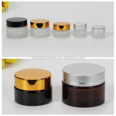 China Personal Care DIARY 5/10/15/20/25/30/50g Glass Skin Care Cream Jar Cream Bottle With Silver And Gold Plated Aluminum Lid Or Cap for sale