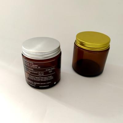 China Personal care 100ml 4 oz. Empty Amber Glass Round Jars Bottles With Gold Lids For Ointments Creams Ointments Candles for sale