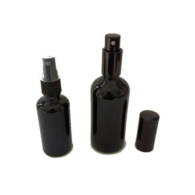 China Glass Mist Spray Bottles 2 oz & 4 oz 100ml Glass Spray Black Bottles With Black Fine Mist Sprayer for sale