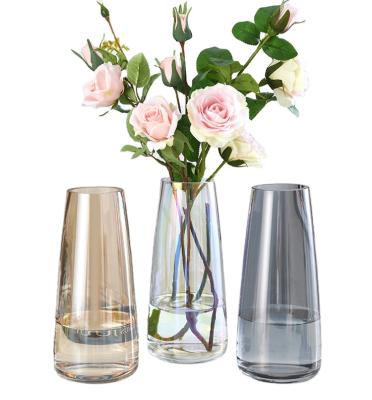 China Modern Homel Decor ins Glass Vases Iridescent Crystal Clear Glass Vase For Home Office Decor for sale