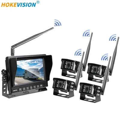 China Full HD AHD 2.4G Waterproof Wireless Rearview 7 Inch Truck 7 Inch 4 Camera 2ch 4ch Quad Monitor Rear View System Digital Backup Kit For RV Trailer for sale