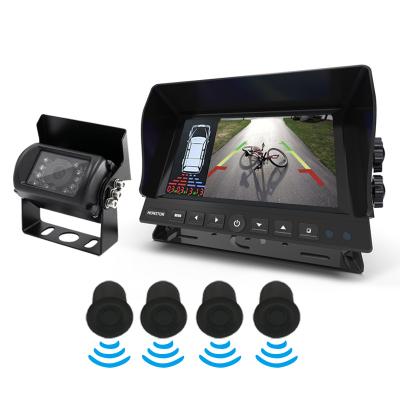 China OEM Factory 7 Inch HD Waterproof Monitor Rear View Camera Parking Sensor Reverse Backup System With 4 8 Radar Detector For Semi Box Truck for sale