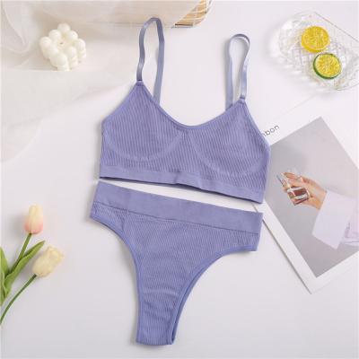 China Antibacterial Fashionable Teenage 2201 Wire Free Bra Brief Sets Young Girl Crop Ribbed Top Panty Bralette Wear Fitness Active Bra And Thong Sets for sale