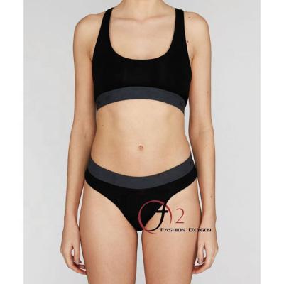 China Common use antibacterial modern women's cool tanga briefs sports bra panties set ladies underwear quick dry black bra new design for sale