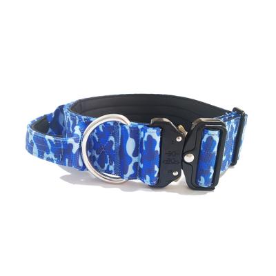 China Custom Large Heavy Duty Blue Camouflage Combat Dog Collars with Padded Handle and Neoprene for sale