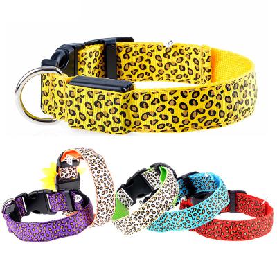 China Light Up Usb Charging Adjustable Led Dog Collar Night Illuminated Glowing Light Leopard Pattern Pet Led Dog Collar For Dogs Cats Products for sale