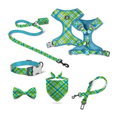 China Viable Popular Sublimation 7 Piece Dog Harness Set Custom Personalized Dog Chest Harness Collar and Leash for sale