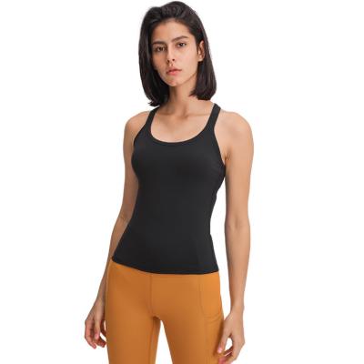 China Antibacterial Compression Racerback Tank Top Yoga Gym Vest With Removable Pads for sale