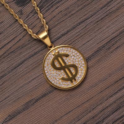 China Hip Hop Jewelry Stainless Steel Hip Hop Accessory Necklace With Dollar Sign Image Pendant for sale