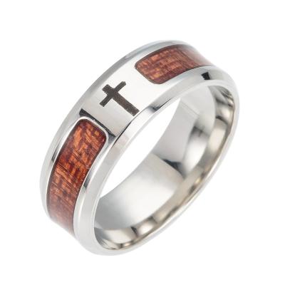 China Wholesale Tik Tok Ring Men's CLASSIC Jewelry Half Inlaid Acacia Wood Stainless Steel Accessories Tik Tok Ring for sale