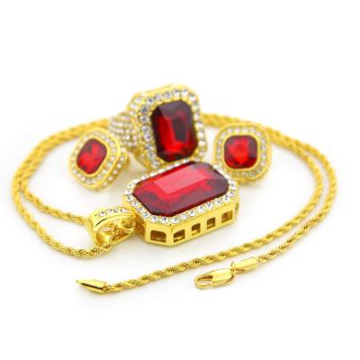 China CLASSIC Hip Hop Jewelry Set Multicolor Gem Ring Earring Pendant Necklaces Wholesale for sale