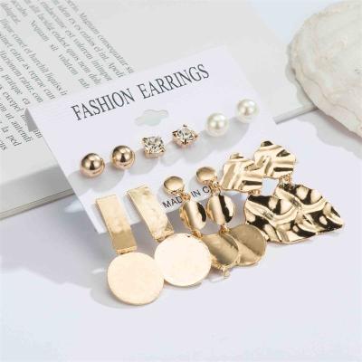 China Cold Wind Stud Earrings Set HipHop New Style Female Irregular Metal Geometric Disc Earrings 6 Piece Earrings for sale