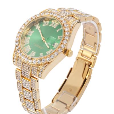 China Fashion personality logo dial quartz watch Roman Digital Diamond Inset Men's hip-hop watch CLASSIC popular watch big face green for sale