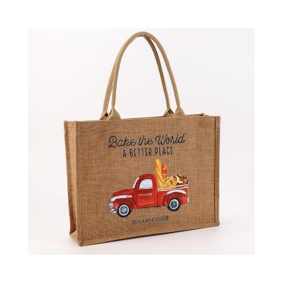 China Manufacturer Well Made Natural Manipulated Burlap Tote Shopping Bags for sale