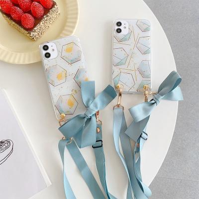 China 2020 Male/Female Glue TPU Bowknot Drops Hang A Rope For iphone 11/11 pro/11 Max Phone Case With Necklace for sale