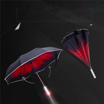 China Saivina Outdoor LED Reverse Auto Open Umbrella Custom With SOS Light Reflective Reverse Inverted Car Umbrella for sale