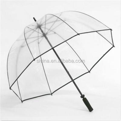 China Manual Open Clear Rain Fiberglass Golf Bubble Dome Umbrella With Black Trim for sale