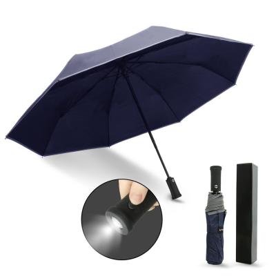 China Travel Umbrella Auto Open Compact Windproofwith LED Flashlight Auto Open End China Supplier for sale