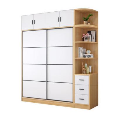 China Adjustable (Height) Made in China Double 2 Door Natural Modern Simple Portable White Wood Bedroom Furniture Fabric Closet Storage Wardrobe for Home for sale