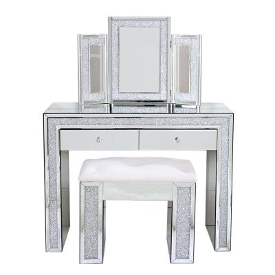 China (Size)Adjustable Hot Selling Home Furniture Crushed Diamond Mirrored Dressing Table With Stool for sale