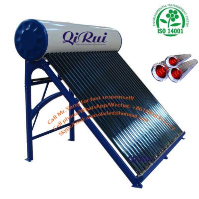 China Outdoor CE Approved 100 Liter High Efficiency Bucket Unpressurized Vacuum Tube Solar Powered Water Heater for sale