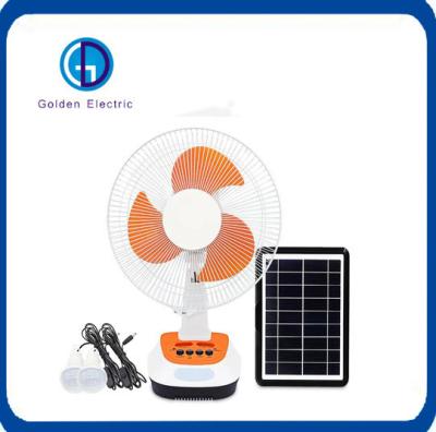 China Ventilador solar recargable de 3 metros con cable de 12 pulgadas con carga solar y luces LED en venta