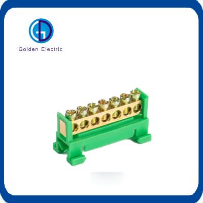 China 63A DIN Rail Yellow Blue Green Neutral Earth Bus Bar Brass Terminal Block with Screws for sale