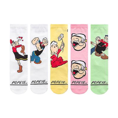 China Colorful Fancy Design Unisex Women's Crazy Soft QUICK DRY Novelty Stretchy Crew Socks For Men Popeye Comic The Sailor for sale