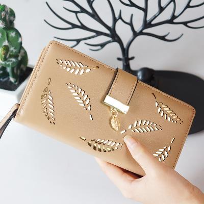 China Waterproof Wholesale 2019 New Ladies Wallet Fashion Leather Multifunctional Creative Long Cavity Leaves Student Mobile Phone Bag Wallet for sale