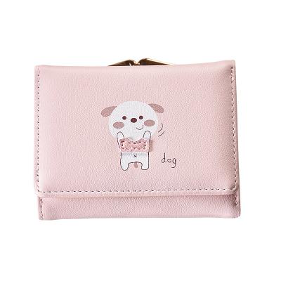 China Waterproof Cute Cartoon Animals Pattern Student 3 Times Short Coin Purse Women Wallet Leather Wallet For Ladies for sale