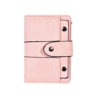 China Women's Waterproof Short Wallet PU Ladies Retro Leather 3 Times Student Wallet Rivet Buckle Zipper Wallet Coin Purse for sale