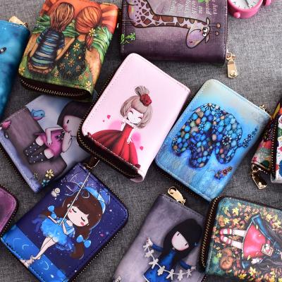 China 2019 New Cartoon Wallet Lady Girl Small Zipper Purse Organ Bag Style Short Purse Waterproof Cute Printed Card Coin for sale